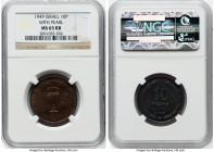 Pair of Certified Assorted Issues NGC, 1) Republic 10 Pruta JE 5709 (1949) MS65 Red and Brown, ICI mint, KM11. With pearl variety. 2) British Mandate ...