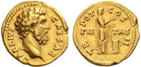 AELIUS (César 136-138)
Aureus : (Tête à droite) - La Piété debout à droite - un autel à ses pieds
 - TTB 40 (TTB+)
Très Rare !!


SM 3963, CO 42...