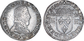 DOMBES
Principauté, Henri II de Montpensier (1592-1608) : Teston d'argent, tête à droite
1604 - TTB 45 (TTB++)
Rare en l'état !


B 1066, P 116-...
