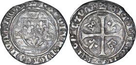 CHARLES VII le Victorieux, 2e période (1436-1461)
Blanc au briquet, 3e type
 - TTB 30 (TTB-)
Très Rare !! (ex. collection Elias)


D 524
 - ARG...