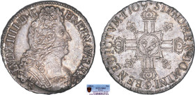LOUIS XIV le Grand (1643-1715)
Écu aux 8 L, 2e type
1709 9 - SPL 62 (SUP++)
flan neuf - Rare !, PCGS MS62
infime ajustage.

DR 363, D 1551-1551a...