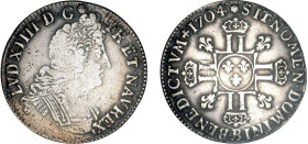 LOUIS XIV le Grand (1643-1715)
1/4 d'écu aux 8 L, 2e type
1704 B - TB 25 (TB++)
rf - Assez Rare !


DR 369, D 1553-1553a, GR 161, KM# 352
ROUEN...