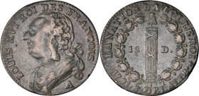 PÉRIODE RÉVOLUTIONNAIRE
12 DENIERS type "FRANÇOIS"
1791 A - TTB 45 (TTB++)
* - MDC, légère bavure de métal


G 15, R 34, KM# 600
PARIS - CUIVRE...