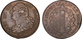 PÉRIODE RÉVOLUTIONNAIRE
2 SOLS type "FRANÇAIS"
1793 BB - SUP 50 (SUP-)
An 5 - Rare en l'état !


G 24, R 38, KM# 612
STRASBOURG - MDC - 25,09g...