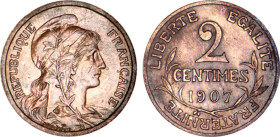 2 CENTIMES
2 CENTIMES type Dupuis
1907 - SUP 50 (SUP-)
Rare !


G 107, F 110, KM# 841
 - BRONZE - 
 ----------------------------------------
...