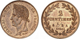 2,5 CENTIMES
2 1/2 CENTIMES, ESSAI de Charles X
ND A - SPL 62 (SUP++)
Tranche hachurée - Rare !


G 111
PARIS - BRONZE - 3,74g
 --------------...