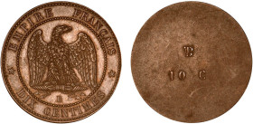 DÉCIME, 10 CENTIMES
DIX CENTIMES Napoléon III, tête laurée, clichés unifaces
 E - SPL 62 (SUP++)
Épreuve de Revers - Très Rare !!


G 253v, F 13...