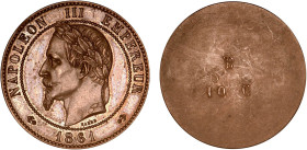 DÉCIME, 10 CENTIMES
DIX CENTIMES Napoléon III, tête laurée
1861 - SPL 62 (SUP++)
Épreuve d'Avers - Très Rare !!


G 253, F 134, KM# 798
 - BRON...