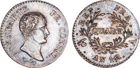 1/4 FRANC, 25 CENTIMES
QUART (de franc) Bonaparte, Ier consul
AN12 A - SPL 62 (SUP++)
Rare en l'état !


G 342, F 157, KM# 653
PARIS - ARGENT -...