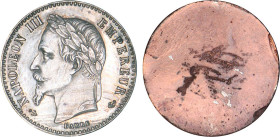 1/2 FRANC, 50 CENTIMES
50 CENT. Napoléon III, tête laurée, revers type tête nue, cliché uniface en bronze argenté
 - SPL 61 (SUP+)
Avers - Très Rar...