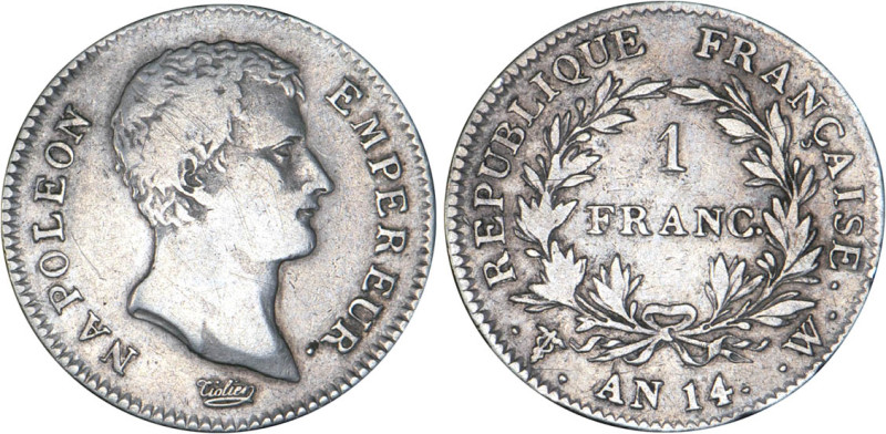 1 FRANC
1 FRANC Napoléon empereur, tête nue (calendrier révolutionnaire)
AN14 ...