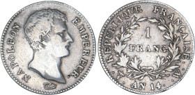 1 FRANC
1 FRANC Napoléon empereur, tête nue (calendrier révolutionnaire)
AN14 W - TTB 35 (TTB)
Très Rare !!


G 443, F 201, KM# 656
LILLE - ARG...