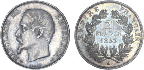 2 FRANCS
2 FRANCS Napoléon III, tête nue
1853 A - SUP 58 (SUP)
Très Rare !! - infime coup listel
Ce n'est pas vraiment un coup sur le listel, mais...
