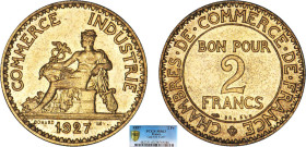 2 FRANCS
2 FRANCS Chambres de commerce
1927 - SPL 63 (SUP++)
Très Rare en l'état !! - PCGS MS63


G 533, F 267, KM# 877
 - CUPRO-ALUMINIUM - 
...