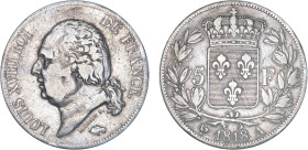 5 FRANCS
5 F, Louis XVIII type au buste nu
1818 A - TTB 35 (TTB)
Très Rare !!


G 614, F 309, KM# 711
PARIS - ARGENT - 24,77g
 ---------------...