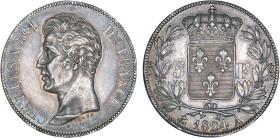 5 FRANCS
5 F, Charles X 1er type
1824 A - SUP 53 (SUP-)
Rare !


G 643, F 310, KM# 720
PARIS - ARGENT - 24,86g
 ------------------------------...