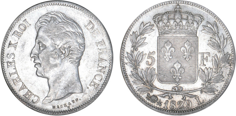 5 FRANCS
5 F, Charles X 2e type
1829 L - SUP 50 (SUP-)
Assez Rare !


G 64...