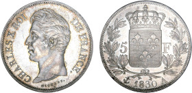 5 FRANCS
5 F, Charles X tranche en relief
1830 A - SPL 62 (SUP++)
Rare surtout en l'état !


G 644a, F 312, KM# 727
PARIS - ARGENT - 25,03g
 -...