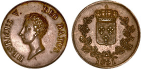 5 FRANCS
5 FRANCS Henri V, prétendant (module de) buste nu
1831 - SUP 59 (SUP)
Bronze - Très Rare !!


G 650, KM# PT33-33a
 - BRONZE - 17,27g
...