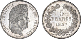 5 FRANCS
5 FRANCS Louis-Philippe I, tête laurée
1837 W - SPL 61 (SUP+)
Rare en l'état !


G 678, F 324, KM# 749
LILLE - ARGENT - 25,18g
 -----...
