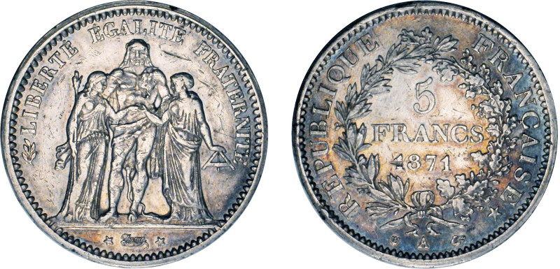 5 FRANCS
5 FRANCS type Hercule (Camélinat)
1871 A - TTB 45 (TTB++)
Rare ! - l...