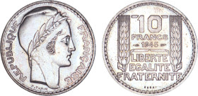 10 FRANCS
10 FRANCS type avec grosse tête, rameaux longs
1945 - SPL 63 (SUP++)
ESSAI - Assez Rare !


G 810, F 361, KM# 908
 - CUPRO-NICKEL - ...