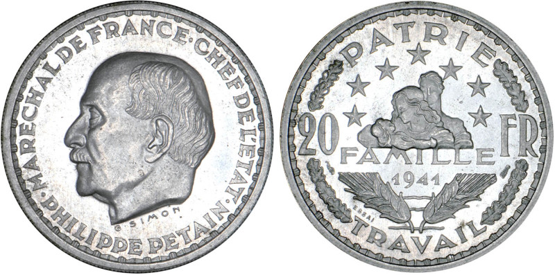 20 FRANCS
20 FRANCS concours de Simon
1941 - SPL 61 (SUP+)
ESSAI en aluminium...