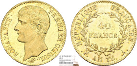 40 FRANCS OR
40 FRANCS or, Bonaparte premier consul (F 536)
AN12 A - FDC 64 (FDC)
Rarissime en l'état !!! - NGC MS64

ex Sincona 2022, ventes 75-...
