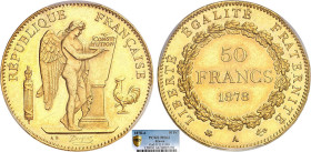 50 FRANCS OR
50 FRANCS or, "Génie"
1878 A - SPL 63 (SUP++)
Très Rare !! - PCGS MS64

Ex MDC Vente 9, lot 775
G 1113, F 549, KM# 831, Fr# 591
PA...