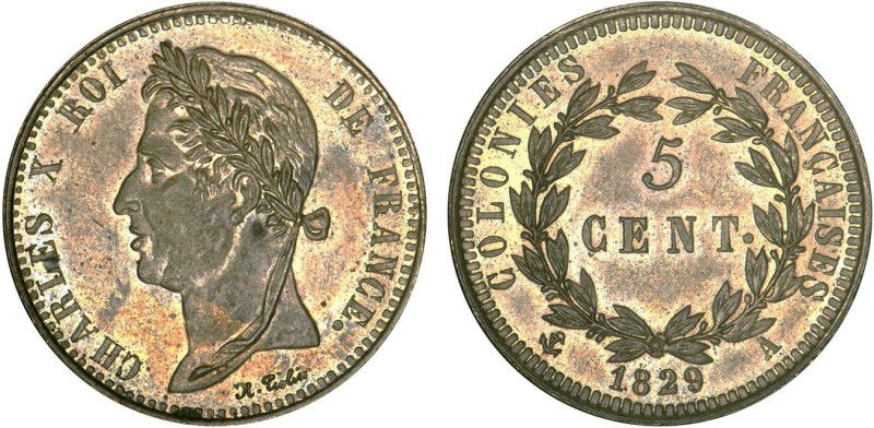 COLONIES GÉNÉRALES
5 CENTIMES des COLONIES FRANÇAISES, Charles X
1829 A - SPL ...