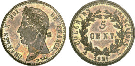 COLONIES GÉNÉRALES
5 CENTIMES des COLONIES FRANÇAISES, Charles X
1829 A - SPL 61 (SUP+)
Laiton


GC 16, LE 298-302, KM# 10
PARIS - LAITON - 9,6...