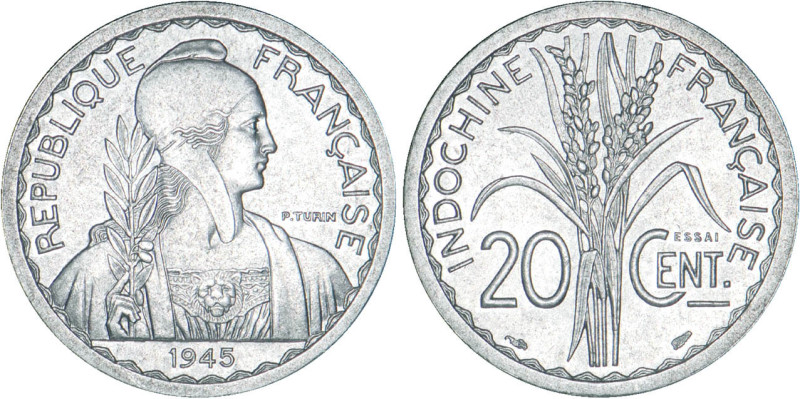 INDOCHINE
20 CENT., aluminium
1945 - SPL 62 (SUP++)
ESSAI - Rare !


GC 30...