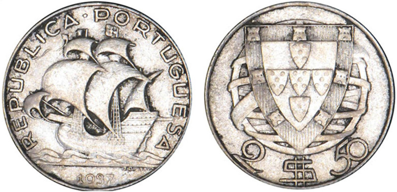 PORTUGAL
2,5 ESCUDOS, argent
1937 - TTB 45 (TTB++)
Très Rare !!


KM# 580...
