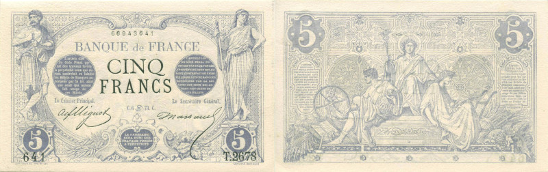 BANQUE DE FRANCE - XXe SIÈCLE
5 FRANCS (NOIR)
1873 - UNC 65 (NEUF)
6-6, Rare ...