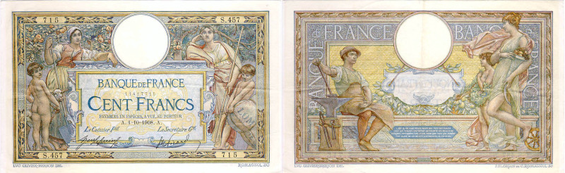 BANQUE DE FRANCE - XXe SIÈCLE
100 FRANCS L.O.M. (Luc Olivier MERSON)
1908 - SU...