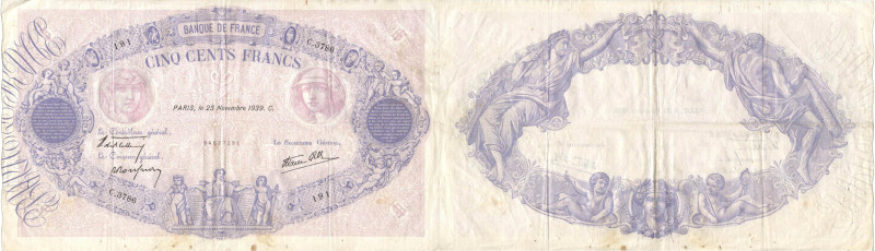 BANQUE DE FRANCE - XXe SIÈCLE
500 FRANCS (ROSE ET BLEU) modifié : Caissier géné...
