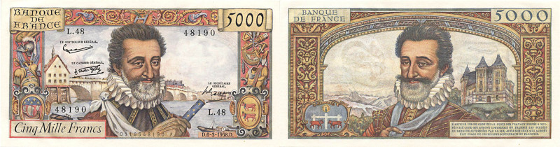 BANQUE DE FRANCE - XXe SIÈCLE
5.000 FRANCS (HENRI IV)
1958 - SPL 62 (SPL)
6-3...