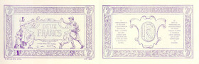 BILLETS DU TRÉSOR & ÉMISSIONS PROVISOIRES
2 FRANCS (Trésorerie aux armées) - 1917
ND - UNC 65 (NEUF)
Épreuve - Très Rare !!


FA VF 5, PI # M3
...