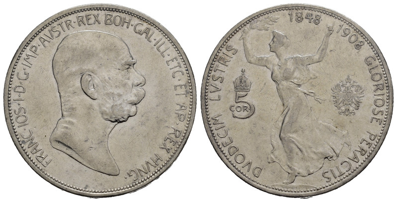 AUSTRIA. Francesco Giuseppe I. 5 Corone 1908. Ag (23,93 g). BB+