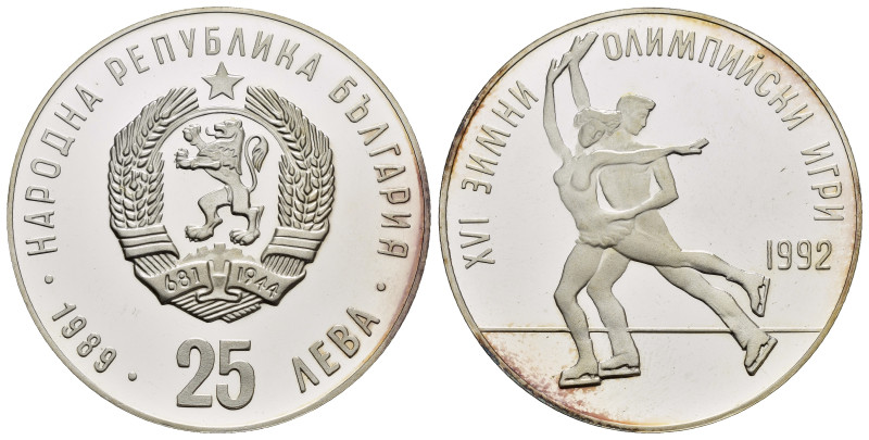 BULGARIA. 25 Leva 1989 "Olimpiade invernale di Albertville '92". Ag. KM190. Proo...