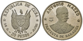 CUBA. 20 Pesos 1977 Antonio Maceo - Protesta de Baragua. Ag (26,10 g). Km#40. Proof