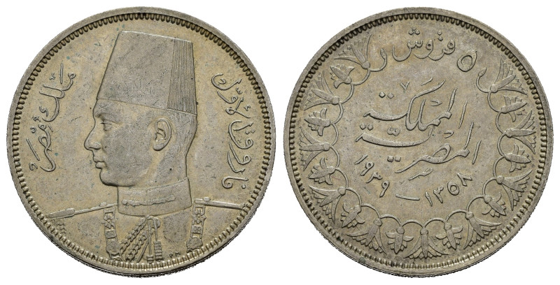 EGITTO. Farouk. 5 Qirsh AH 1358 (1937-1939). Ag 7g. SPL