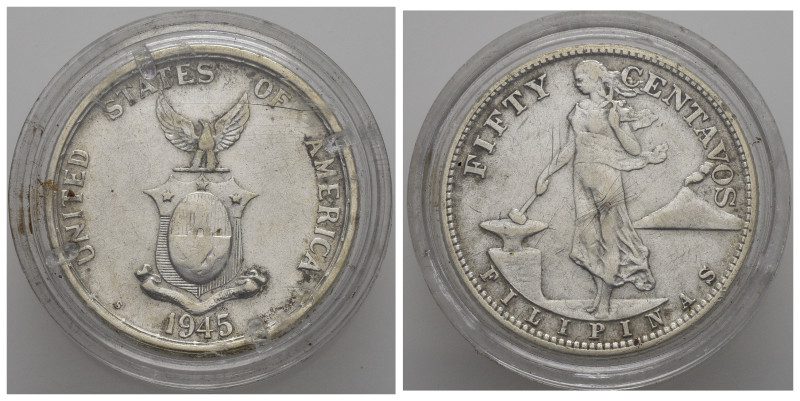FILIPPINE. Amministrazione degli Stati Uniti. 50 centavos 1945. Ag. BB+
