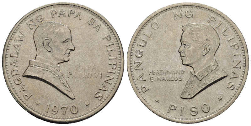 FILIPPINE. 1 Piso 1970 Papa Paolo VI. Ag 22,96 g. qFDC