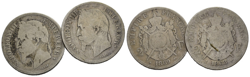 FRANCIA. Napoleone III. Lotto di 2 monete da 2 Francs1868 e 1869. MB