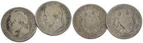 FRANCIA. Napoleone III. Lotto di 2 monete da 2 Francs1868 e 1869. MB