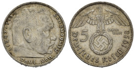 GERMANIA. Terzo Reich. 5 Reichsmark 1938 J. Ag. BB+