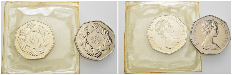 GRAN BRETAGNA. Elisabetta II. Lotto di 2 monete da 50 Pence 1973. Ni. PROOF
