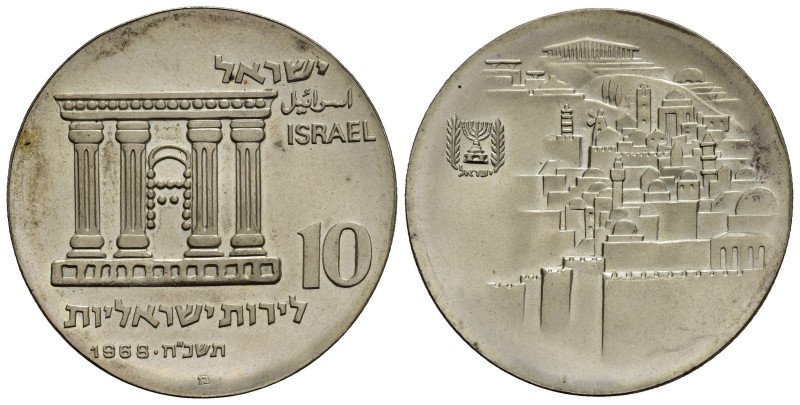 ISRAELE. 10 Lirot 1968. Ag 25,90 g. FDC