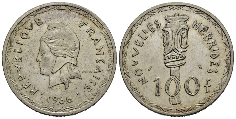 NUOVE EBRIDI. Nouvelle Hebrides. Repubblica Francese. 100 Francs 1966. Ag 25g. S...